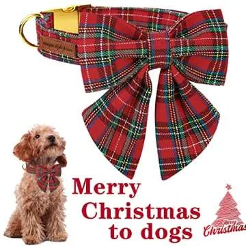 Unique style paws Christmas Dog Collar with Bow Tie Scottish Plaid Puppy Collar for Small Medium Large Dogs as Holiday Autumn Winter Gifts-XS