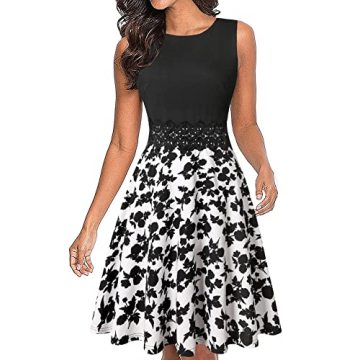 OWIN Women's Vintage Floral Lace Flared A-Line Swing Casual Party Cocktail Dresses Sleeveless Black ...