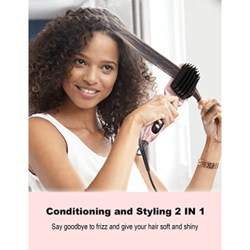 LANDOT Ceramic Hair Straightener Brush for Frizz-Free Shiny Hair