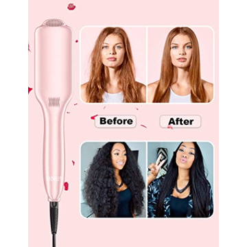 LANDOT Ceramic Hair Straightener Brush for Frizz-Free Shiny Hair