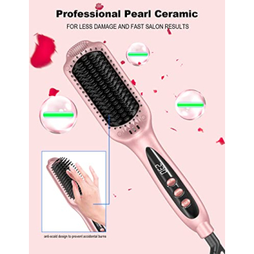 LANDOT Ceramic Hair Straightener Brush for Frizz-Free Shiny Hair