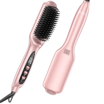 LANDOT Ceramic Hair Straightener Brush for Frizz-Free Shiny Hair