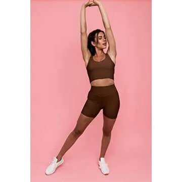 Kamo Fitness Ellyn High Waisted Yoga Shorts 6" Inseam Butt Lifting Tie Dye Soft Workout Pants Tummy Control (Downtown Brown, S)