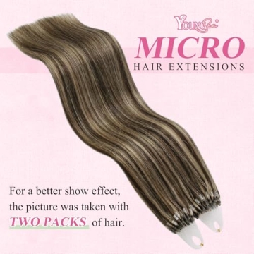 YoungSee Micro Hair Extensions - Real Human Hair in Brown Highlight