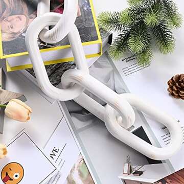 Baidast Wood Chain Link Decor-White Boho Home Decor Modern Farmhouse Decorative Objects Hand Carved 5 Link Chain Decor for Coffee Table Tiered Tray Table (22.75Inch)