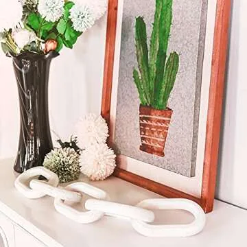 Baidast Wood Chain Link Decor-White Boho Home Decor Modern Farmhouse Decorative Objects Hand Carved 5 Link Chain Decor for Coffee Table Tiered Tray Table (22.75Inch)
