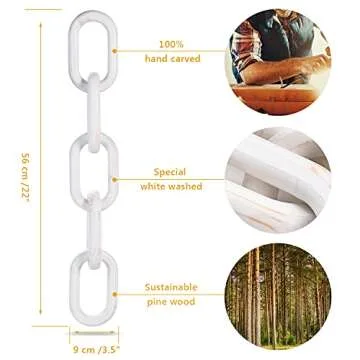 Baidast Wood Chain Link Decor-White Boho Home Decor Modern Farmhouse Decorative Objects Hand Carved 5 Link Chain Decor for Coffee Table Tiered Tray Table (22.75Inch)