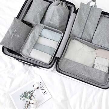 Travel Storage Bag / 7 pcs Set Luggage Organizer Packing Cubes,Compression Pouch （Gray）
