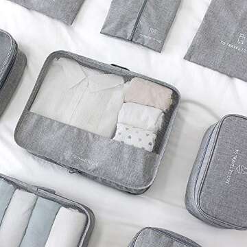 Travel Storage Bag / 7 pcs Set Luggage Organizer Packing Cubes,Compression Pouch （Gray）