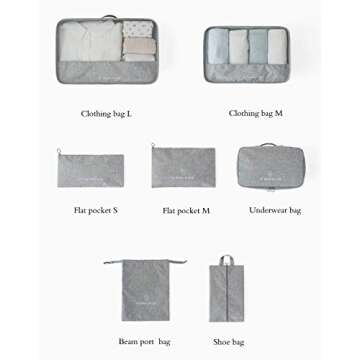 Travel Storage Bag / 7 pcs Set Luggage Organizer Packing Cubes,Compression Pouch （Gray）
