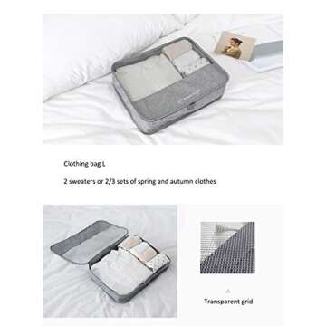 Travel Storage Bag / 7 pcs Set Luggage Organizer Packing Cubes,Compression Pouch （Gray）