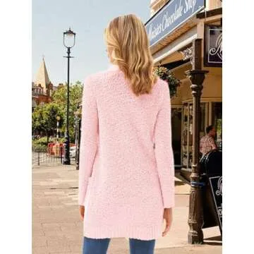 GRACE KARIN Long Cardigan Sweater for Women Fuzzy Chunky Knit Pink Sweater Soft Fleece Popcorn Cardigan Light Pink L