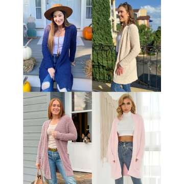 GRACE KARIN Long Cardigan Sweater for Women Fuzzy Chunky Knit Pink Sweater Soft Fleece Popcorn Cardigan Light Pink L