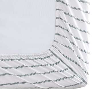 Stone Cottage - Queen Sheets, Cotton Percale Bedding Set, Crisp & Cool Home Decor (Trenton Stripe Green, Queen)