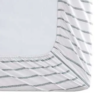 Stone Cottage - Queen Sheets, Cotton Percale Bedding Set, Crisp & Cool Home Decor (Trenton Stripe Green, Queen)