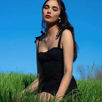 Ho.Volta Goth Dark Sweet Black Summer Mini Dresses Spaghetti Straps Sleeveless Swing Skater Dress Club Party Y2K Streetwear (S, s)