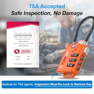 TSA Approved Cable Luggage Locks, Re-settable Combination with Alloy Body, Orange 4 Locks.