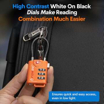 TSA Approved Cable Luggage Locks, Re-settable Combination with Alloy Body, Orange 4 Locks.