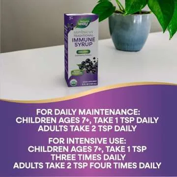 Nature's Way Sambucus Elderberry Traditional Immune Syrup for Ages 7+, Traditional Immune & Antioxidant Support*, Organic Black Elderberry Extract, USDA Certified Organic, 4 Fl Oz (Packaging May Vary)