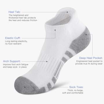 Felicigeely Ankle Athletic Running Socks Low Cut Sports Socks Breathable Cushioned Tab Socks for Men Women 6 Pairs