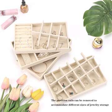 AIRZSNRY Jewelry Organizer Trays for Drawers, Stackable Jewelry Storage Trays for Women, Velvet Drawer Inserts Display Case for Rings Stud Necklaces, Set of 4