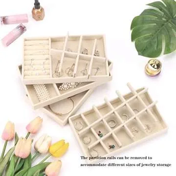 AIRZSNRY Jewelry Organizer Trays for Drawers, Stackable Jewelry Storage Trays for Women, Velvet Drawer Inserts Display Case for Rings Stud Necklaces, Set of 4