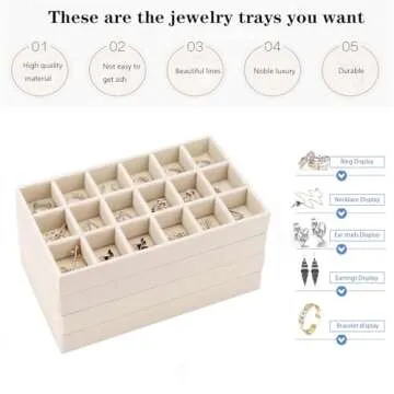 AIRZSNRY Jewelry Organizer Trays for Drawers, Stackable Jewelry Storage Trays for Women, Velvet Drawer Inserts Display Case for Rings Stud Necklaces, Set of 4
