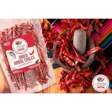 Chile De Arbol 4oz - Dried Whole Red Chili Peppers, Premium All Natural Stemless, Resealable Bag. Us...