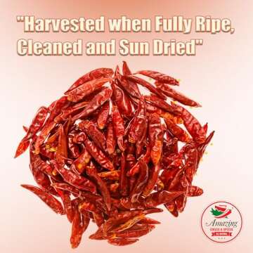 Chile De Arbol 4oz - Dried Whole Red Chili Peppers, Premium All Natural Stemless, Resealable Bag. Use in Mexican, Chinese and Thai Dishes. Spicy Hot Heat Full of Flavor