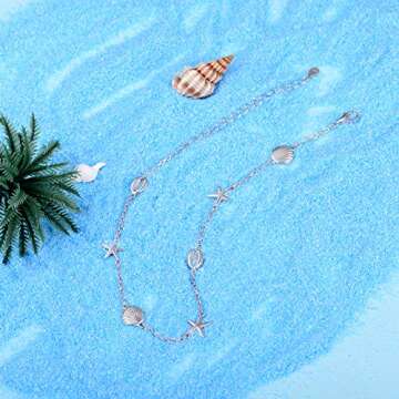 BEILIN 925 Sterling Silver Seabeach Conch Starfish Anklet for Women (8.6 with 2 inches)
