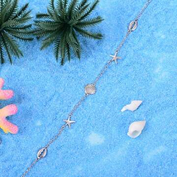 BEILIN 925 Sterling Silver Seabeach Conch Starfish Anklet for Women (8.6 with 2 inches)