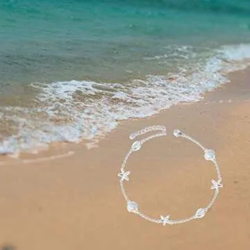 BEILIN 925 Sterling Silver Seabeach Conch Starfish Anklet for Women (8.6 with 2 inches)