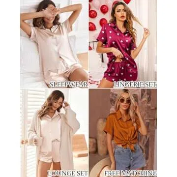Ekouaer Silk Pajamas for Women Short Sleeve Satin Pajama Set 2 Piece Button Down Loungewear S-XXL
