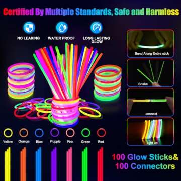 SHQDD 248 PCS Glow Party Supplies,New Year Party Favors 24PCS Foam Glow Sticks, 24PCS LED Glasses and 200PCS Glow Sticks Bracelets, Neon Party Favors for Glow Party, Wedding,Concert,Raves and Birthday