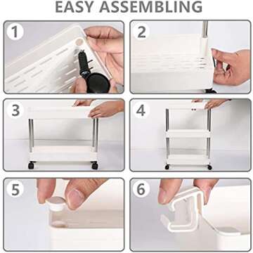 exilot Storage Cart 4 Tier Bathroom Storage Organizer Rolling Utility Cart, Slide Out Storage Shelves Mobile Shelving Unit for Bathroom Kitchen Bedroom Laundry Narrow Places.