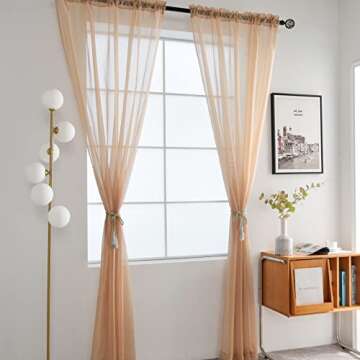 SpaceDresser Sheer Voile Window Treatment Rod Pocket Curtain Panels for Kitchen Bedroom Living Room ...