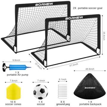 Kids Soccer Goal for Backyard Set - 2 Set of 6X4 / 4X3 ft Toddler Soccer Nets Training Equipment, So...
