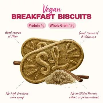 Sweet Loren's Vegan Breakfast Biscuits | Cinnamon Sugar | 4g Protein, 19g Whole Grains | Plant Based, Gluten Free, Dairy Free, Nut Free Snacks | 3 Pack (15 Total Biscuits, 1.6 ounce each)