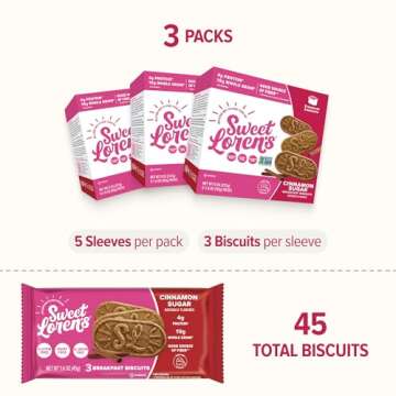Sweet Loren's Vegan Breakfast Biscuits | Cinnamon Sugar | 4g Protein, 19g Whole Grains | Plant Based, Gluten Free, Dairy Free, Nut Free Snacks | 3 Pack (15 Total Biscuits, 1.6 ounce each)