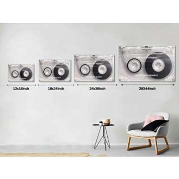 Canvas Wall Art Life Has No Rewind Motivational Quote Posters Black White Cassette Music Tape Painting Canvas Print Artwork for Living Room Bedroom Home Decorations Framed Ready to Hang-44"Wx28"H