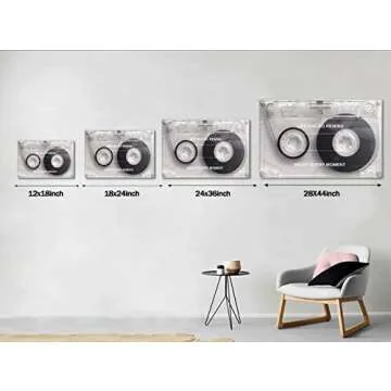 Canvas Wall Art Life Has No Rewind Motivational Quote Posters Black White Cassette Music Tape Painting Canvas Print Artwork for Living Room Bedroom Home Decorations Framed Ready to Hang-44"Wx28"H