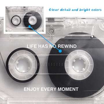 Canvas Wall Art Life Has No Rewind Motivational Quote Posters Black White Cassette Music Tape Painting Canvas Print Artwork for Living Room Bedroom Home Decorations Framed Ready to Hang-44"Wx28"H