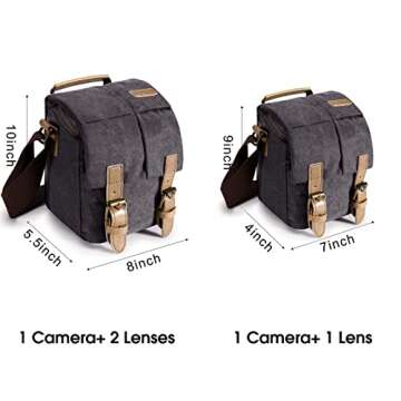 S-ZONE Waterproof Camera Bags for DSLR Canon Canvas Vintage Shoulder Women Men Camera Messenger Bag Leather Trim(Grey)