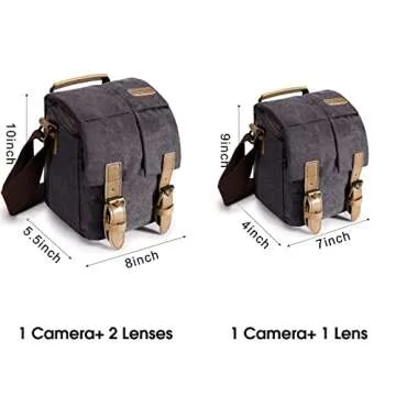 S-ZONE Waterproof Camera Bags for DSLR Canon Canvas Vintage Shoulder Women Men Camera Messenger Bag Leather Trim(Grey)