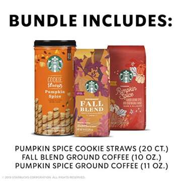 Starbucks Fall Bundle | 10 Ounce Fall Blend Medium Roast Ground Coffee, 11 Ounce Pumpkin Spice Flavored Ground Coffee and 20 Pumpkin Spice Cookie Straws | Limited Edition