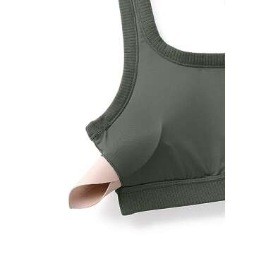 CRZ YOGA Ribbed Sports Bras for Women - U Back Wireless Medium Impact Padded Yoga Workout Cami Grey Sage Medium