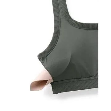 CRZ YOGA Ribbed Sports Bras for Women - U Back Wireless Medium Impact Padded Yoga Workout Cami Grey Sage Medium