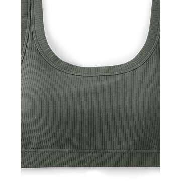 CRZ YOGA Ribbed Sports Bras for Women - U Back Wireless Medium Impact Padded Yoga Workout Cami Grey Sage Medium