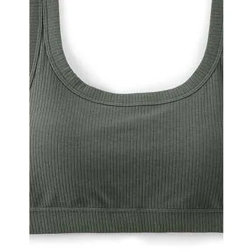 CRZ YOGA Ribbed Sports Bras for Women - U Back Wireless Medium Impact Padded Yoga Workout Cami Grey Sage Medium