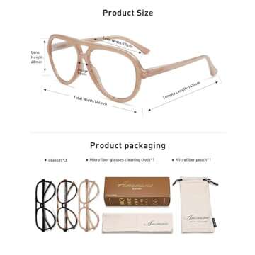 AMOMOMA 3 Pack Retro Aviator Reading Glasses for Women Men,Classic Large Oversized Reader Blue Light Computer Frame AM6111 C1+C2+C4 0.0X